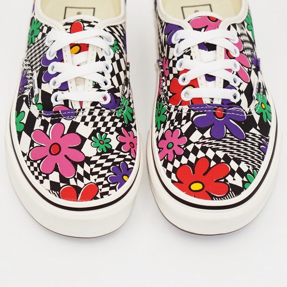 NEW Vans Authentic Checkerboard Flower Floral Printed Marshmallow Sneakers 6.5 - Picture 5 of 8